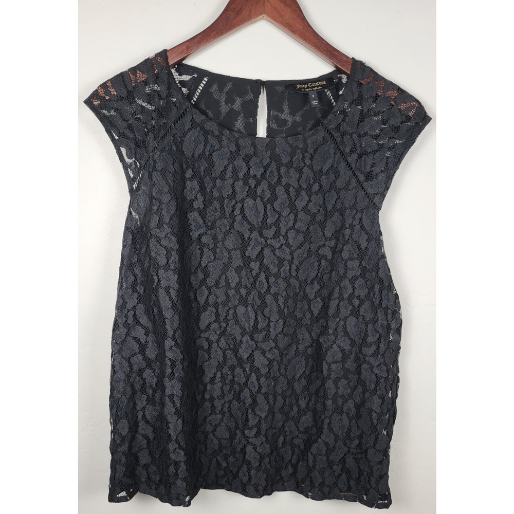 Juicy Couture Black Lace Top Dark Coquette Soft Goth Witchy Whimsigoth Y2K Sz S